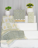 Soft Mint Blue with Green, Yellow flower printed cotton dress material
