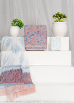 Dark Peach with Blue flower printed cotton dress material