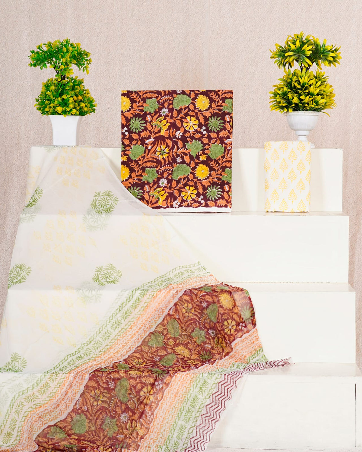 Walnut Brown with Orange,green flower printed cotton top