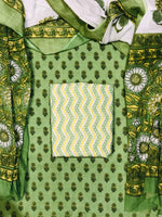 Pista Green with Olive Green cotton dress material