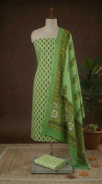 Pista Green with Olive Green cotton dress material