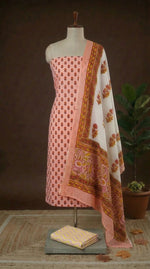 Peach with orange cotton dress material