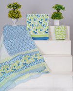 White with Light Green and Blue flower printed cotton top