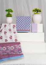 Baby Blue with Pink cotton dress material