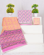 Pink Cotton Dress Material with Green & Light Yellow Floral Prints