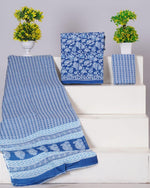 Blue with White flower printed cotton dress material