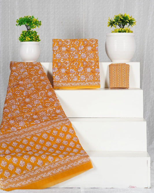 Mustard Yellow with white flower printed cotton top