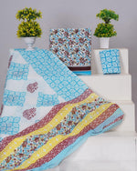 White with Sky blue and walnut brown cotton dress material