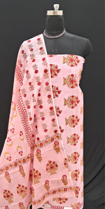 Blush Pink with Red and Brown floral printed cotton dress material