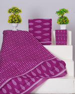 Purple with White block printed cotton dress material