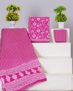 Pink with White flower printed cotton dress material 