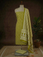 Mehandi Green with Lime Green flower motis on the cotton top