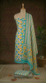 White with multicolour flower printed cotton dress material