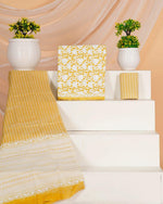 Mango Yellow with White flower printed cotton dress material