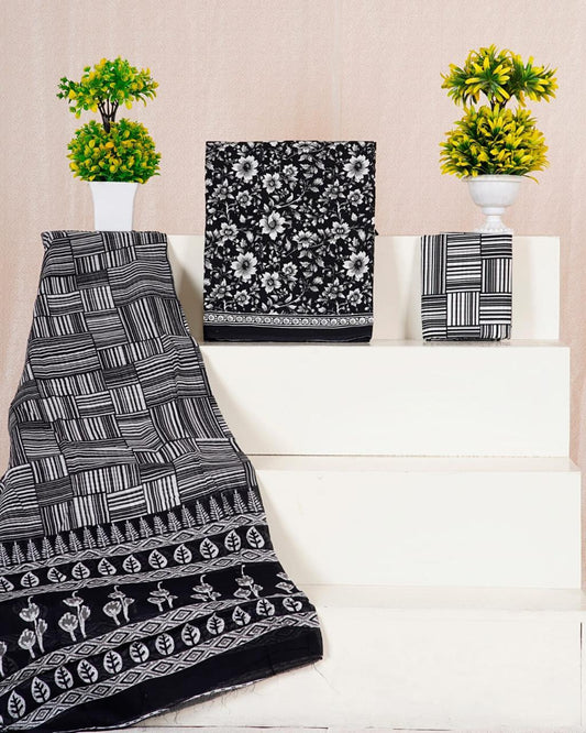 Black with White flower printed cotton top 