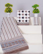 White with Beige and Black spade printed cotton dress material