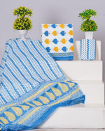 White with Ocean Blue and Yellow spade printed cotton dress material