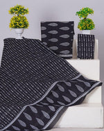 Black with White block printed cotton dress material