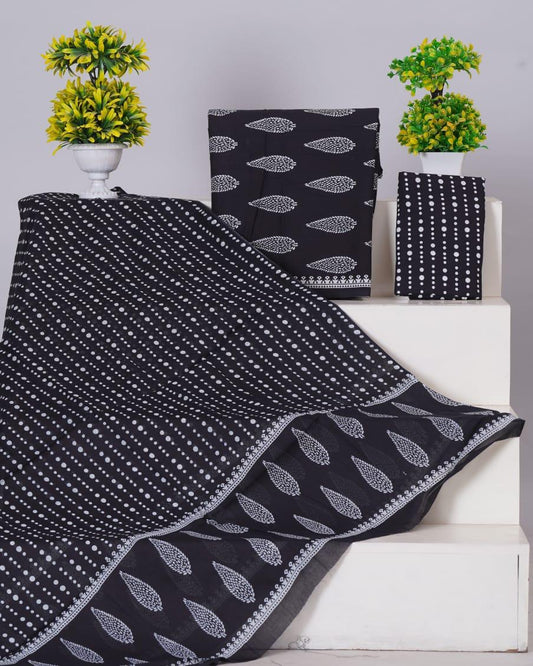 Black with White block printed cotton top 