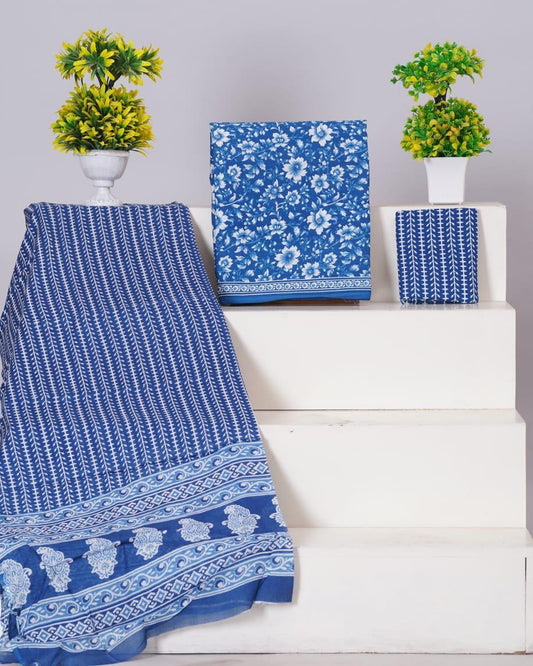 Ocean Blue with white flower printed cotton top