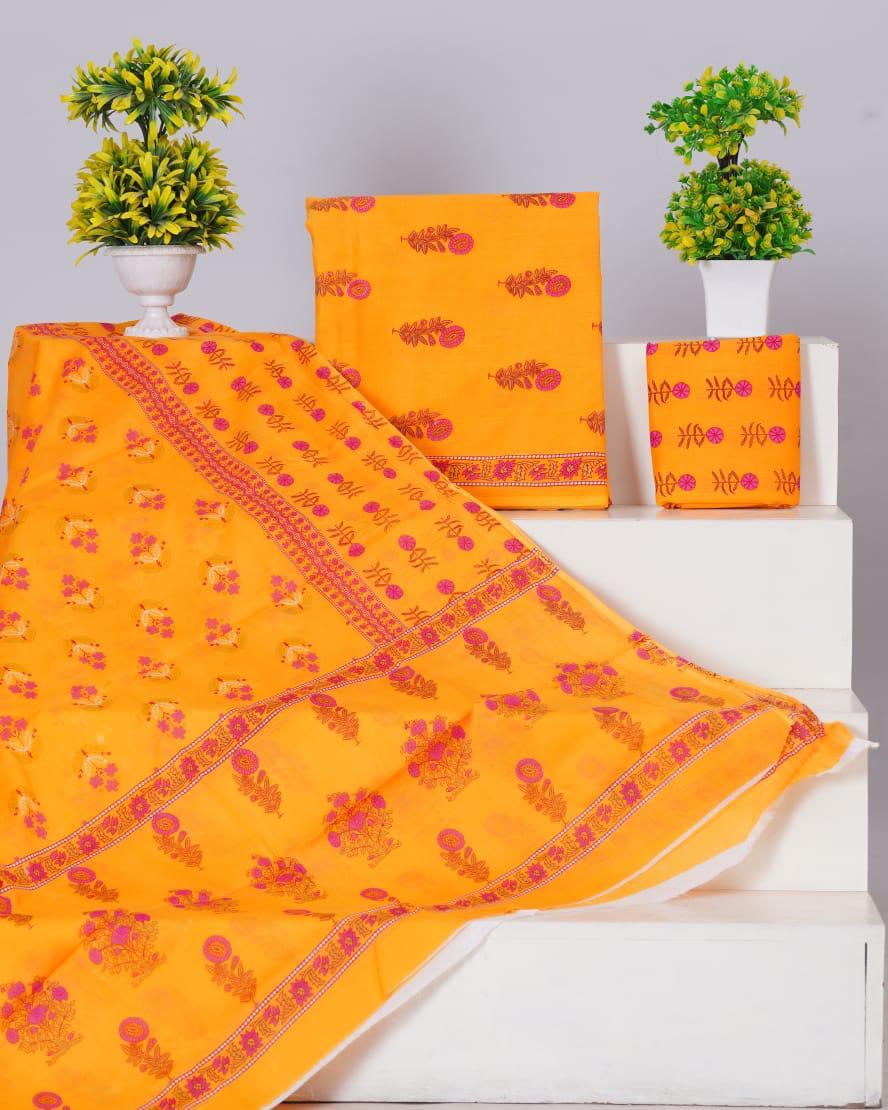 Tangerine Orange with Pink and Beige floral printed cotton top 