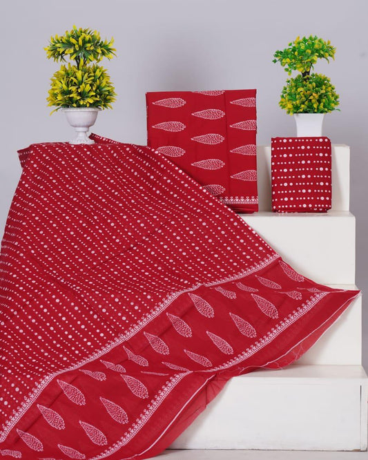 Red with White block printed cotton top