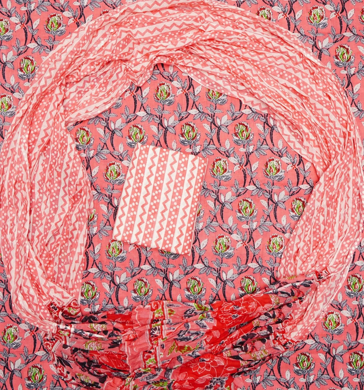 Rose pink cotton dress material