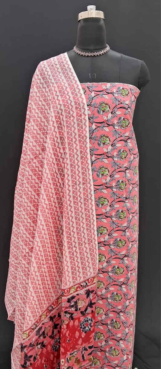 Pure Rose pink cotton dress material online 