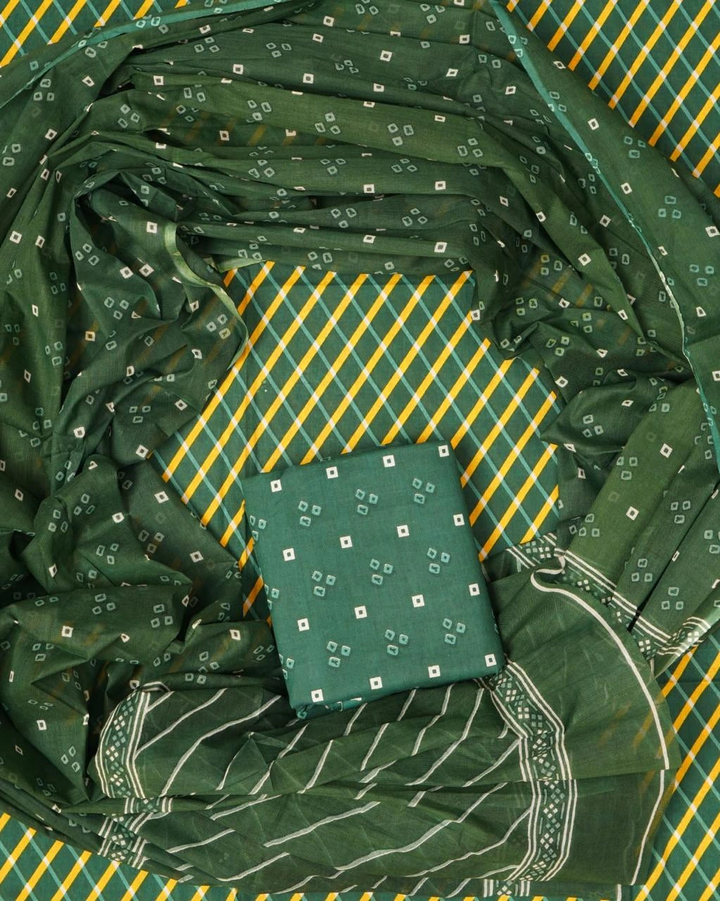 Dark Green cotton dress material