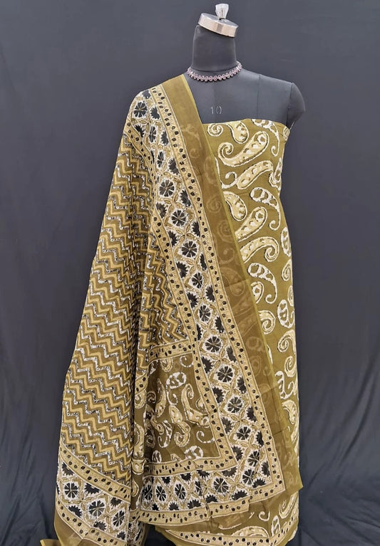 Shop Pure Olive green cotton dress material online at the best price 