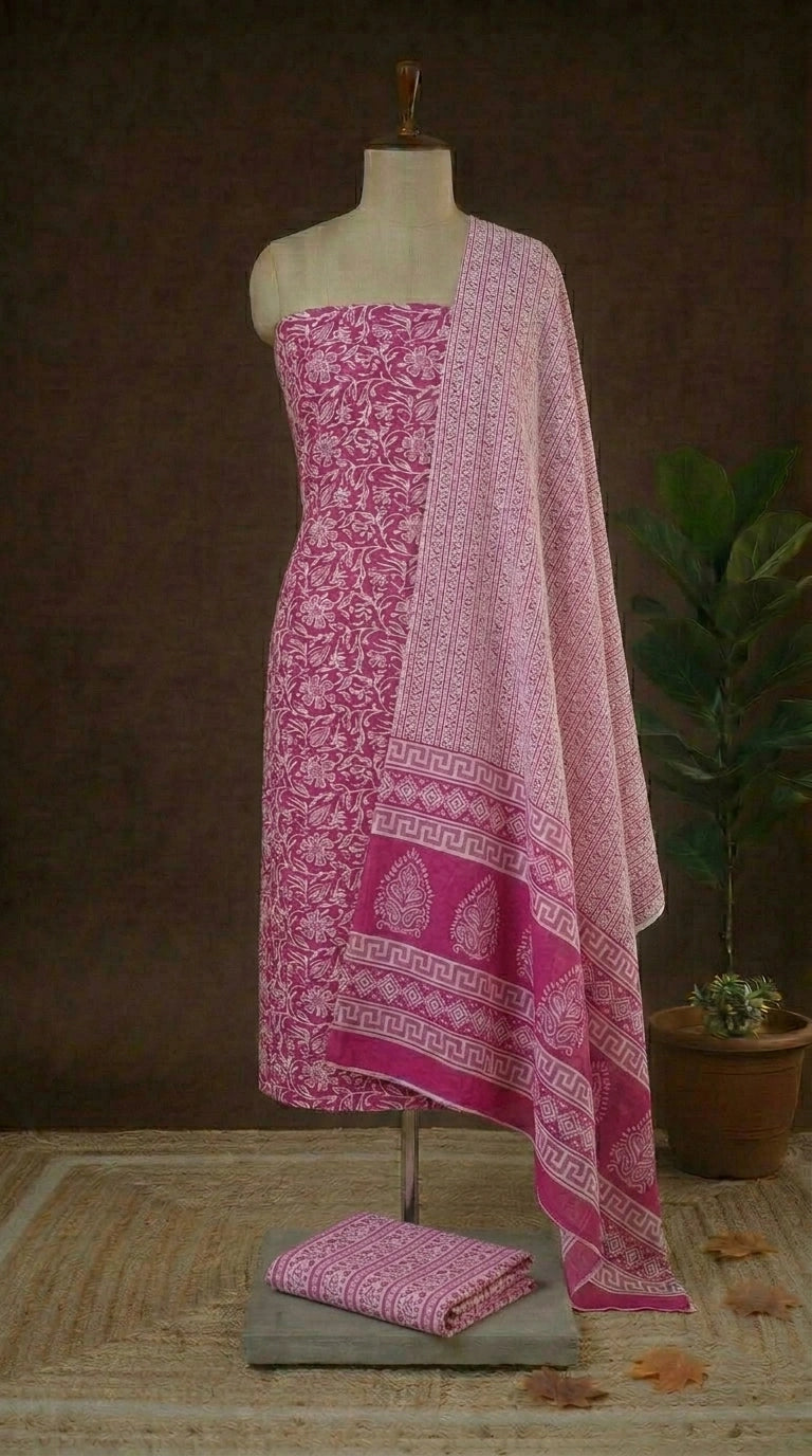 Shop Pure Neon Pink cotton dress material online 