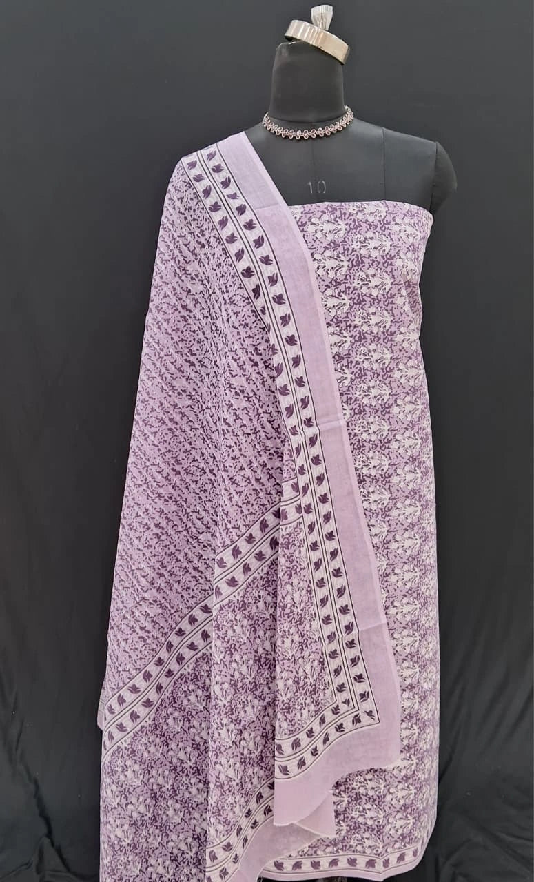 Buy pure Light lavender cotton dress material online 