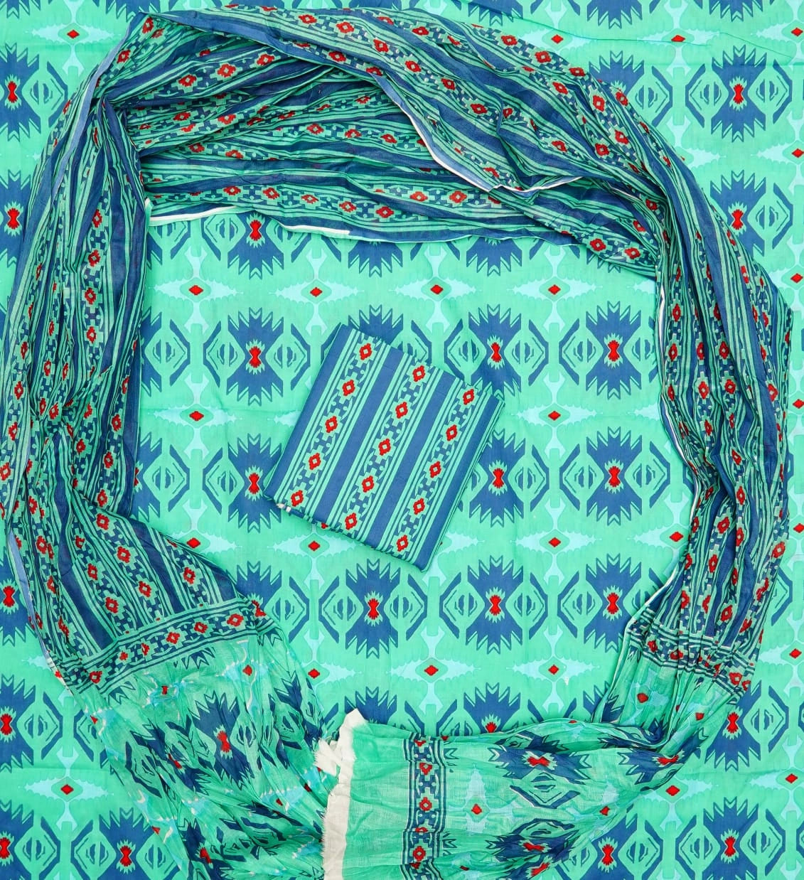 Sea Green Cotton dress material1