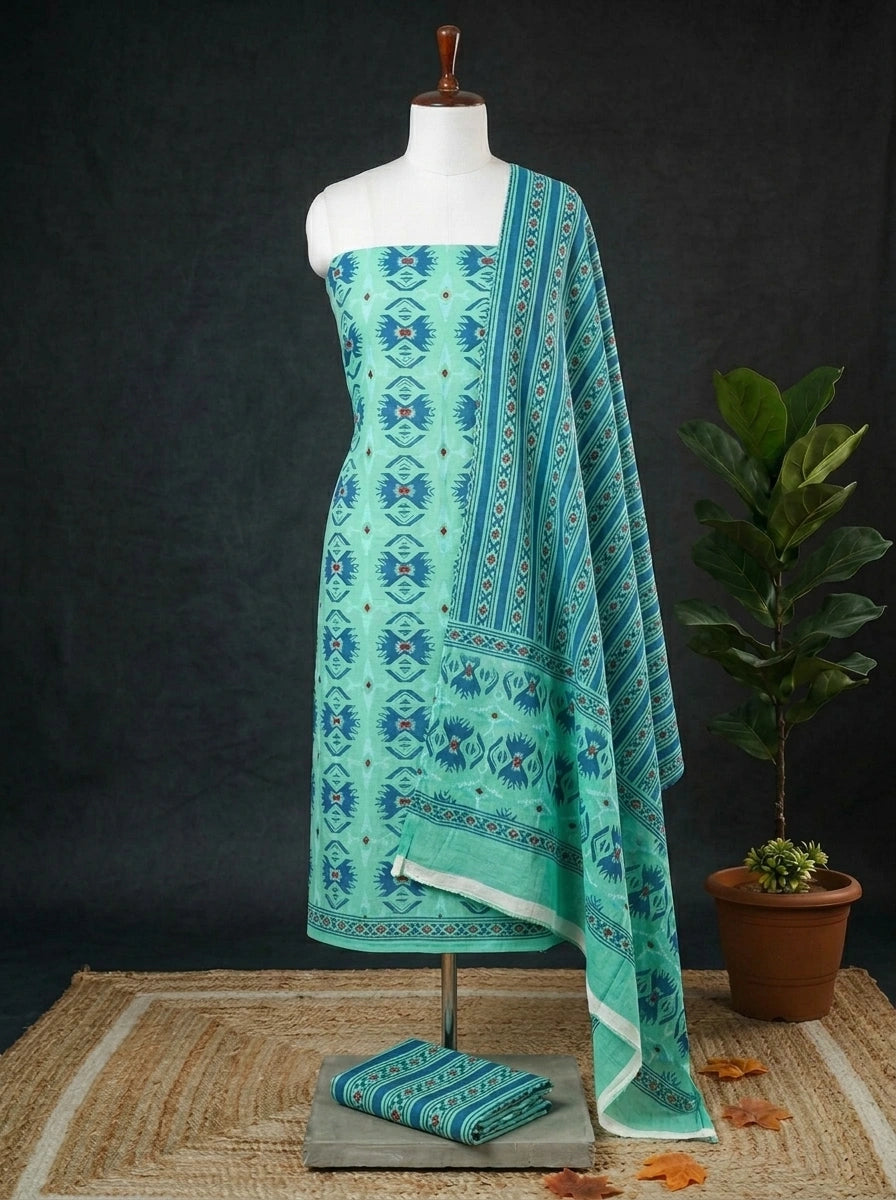 Buy Sea Green Cotton dress material online at the best price 