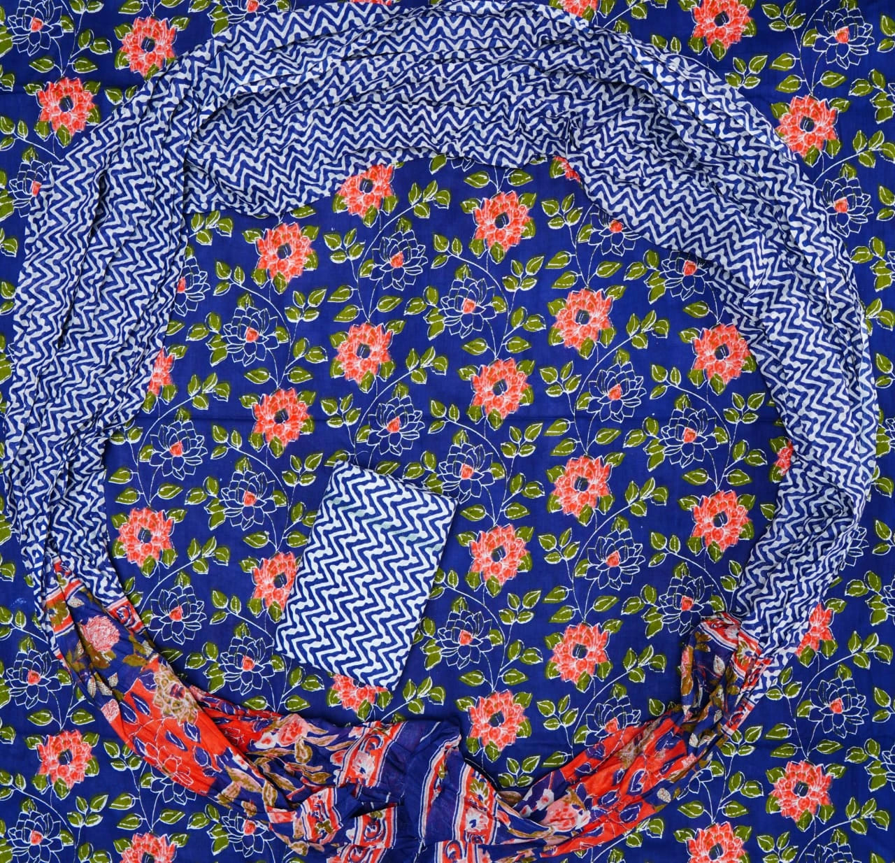 Deep blue cotton dress material
