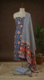 Shop Deep blue cotton dress material online 