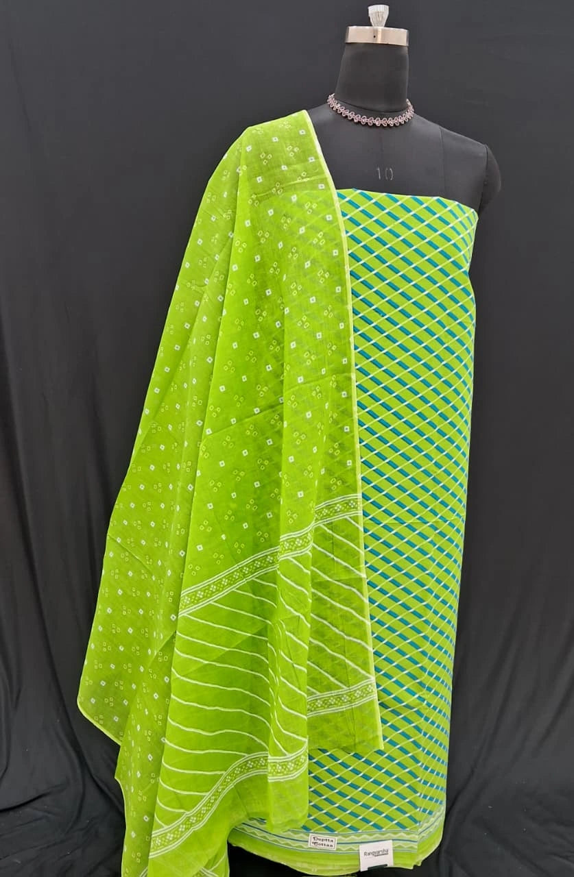 Buy Parrot green cotton dress material online 