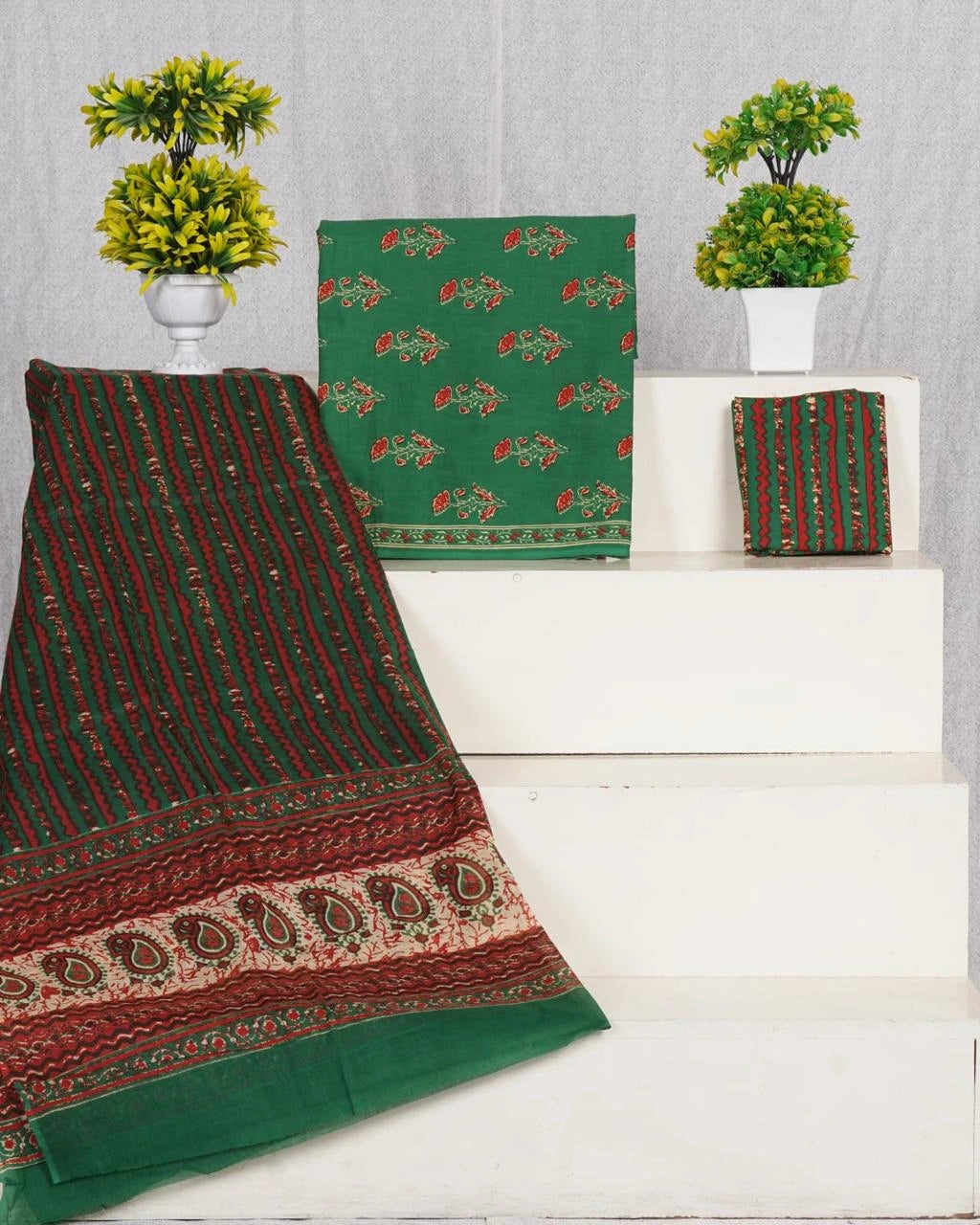 Green cotton dress material