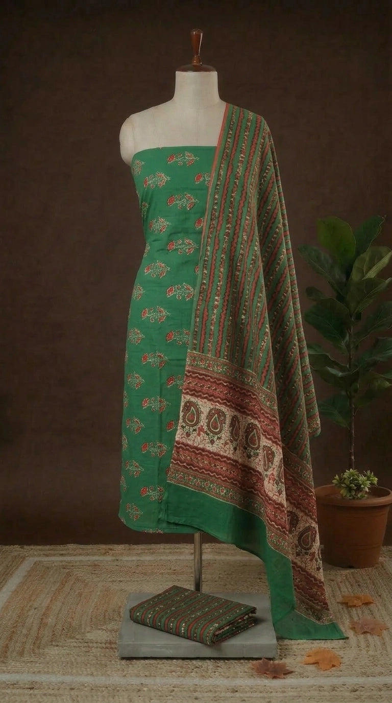 Pure Green cotton dress material online