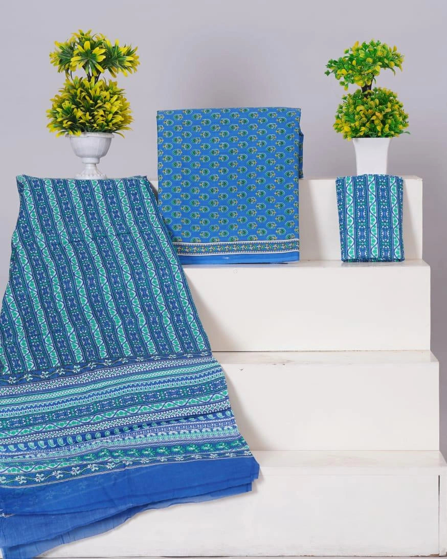 Baby blue cotton dress material Online 