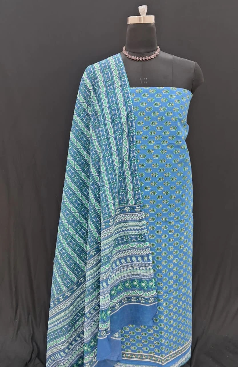 Shop Baby blue cotton dress material online 