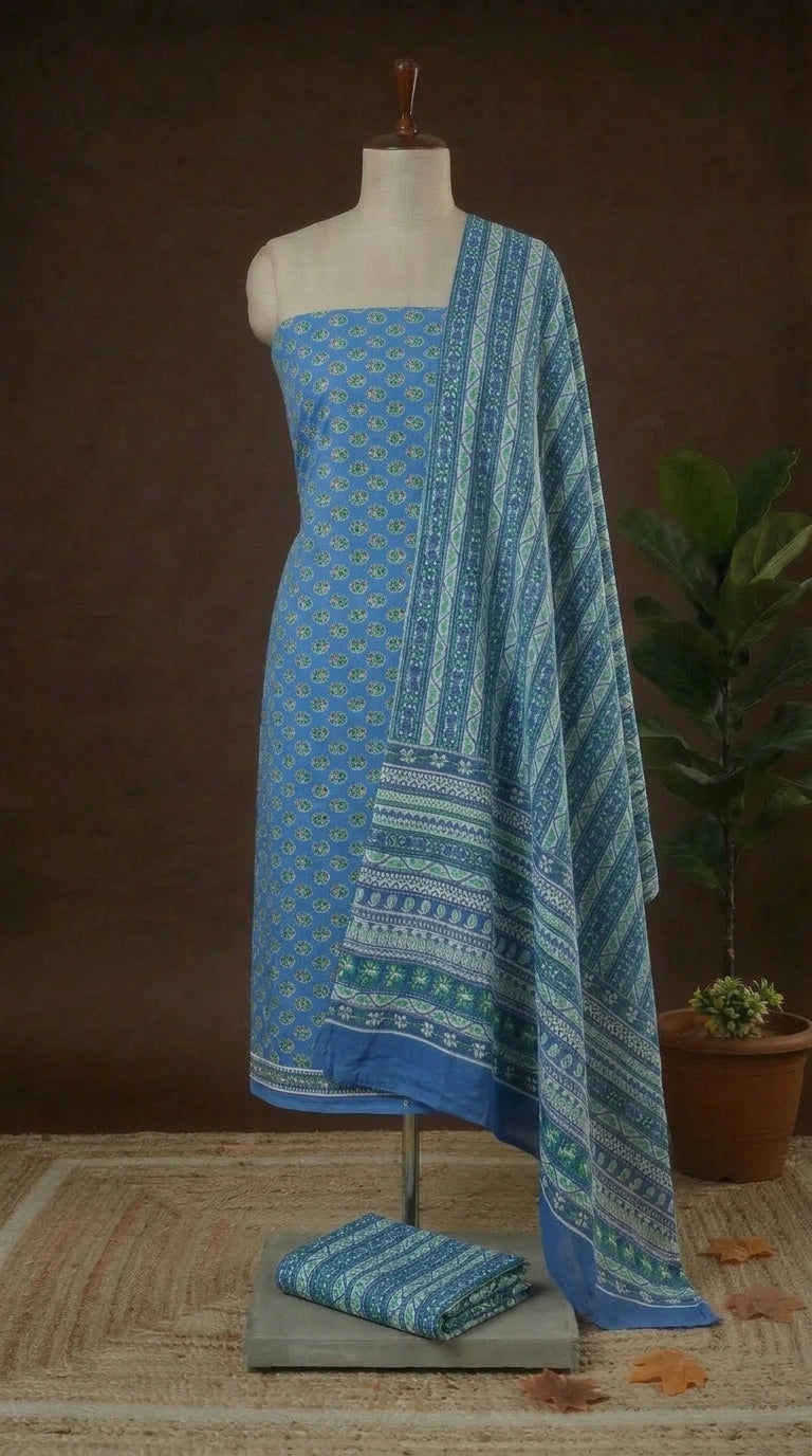 Shop Baby blue cotton dress material online 
