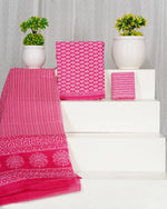 Pink Cotton Dress Material with White Floral Print
