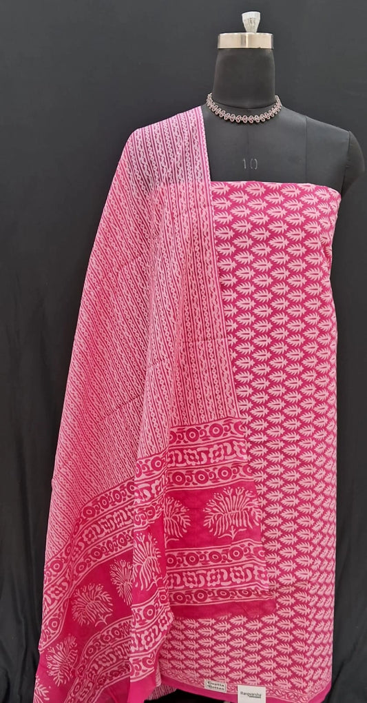 Pink Cotton Dress Material with White Floral Print 1