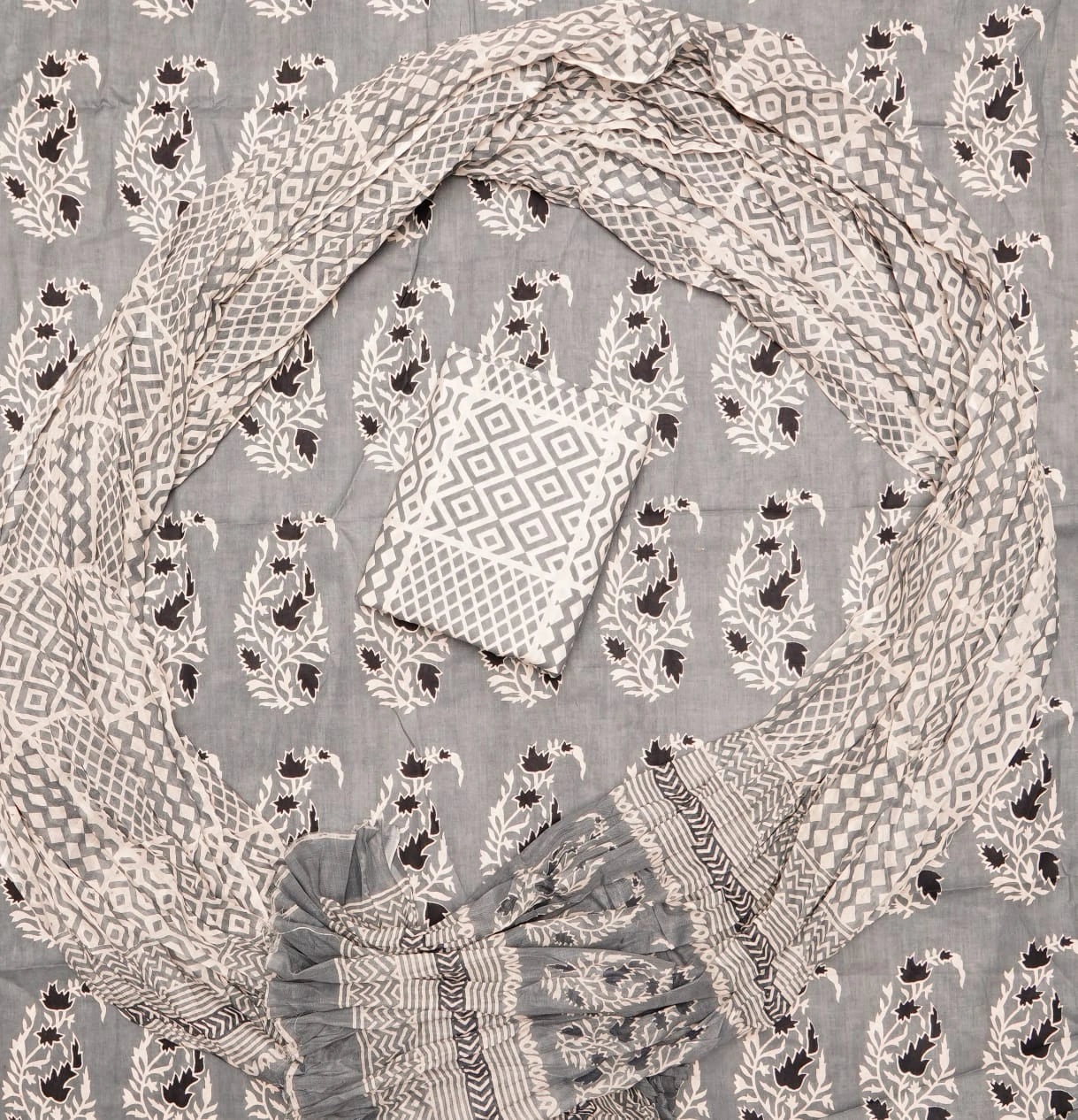 Metal grey cotton dress material