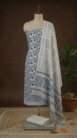 Pure Metal grey cotton dress material online 