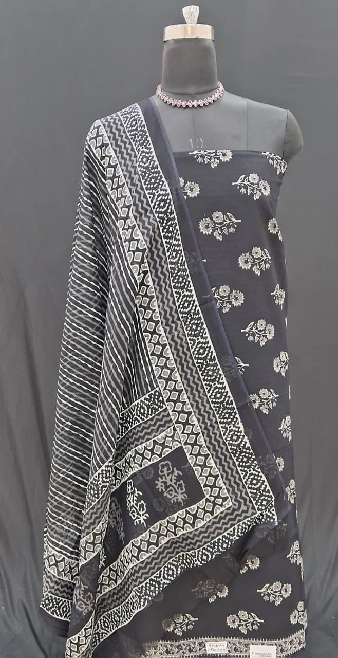 Shop Pure Black cotton dress material online  