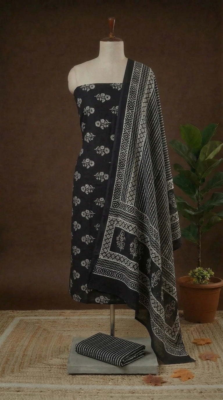 Shop Pure Black cotton dress material online  