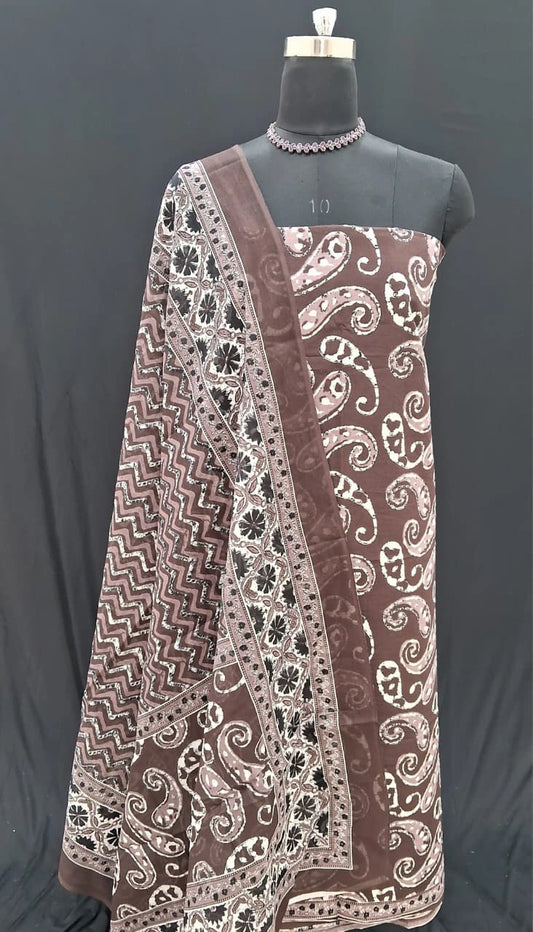 Buy Walnut Brown Cotton dress material online at the best price 