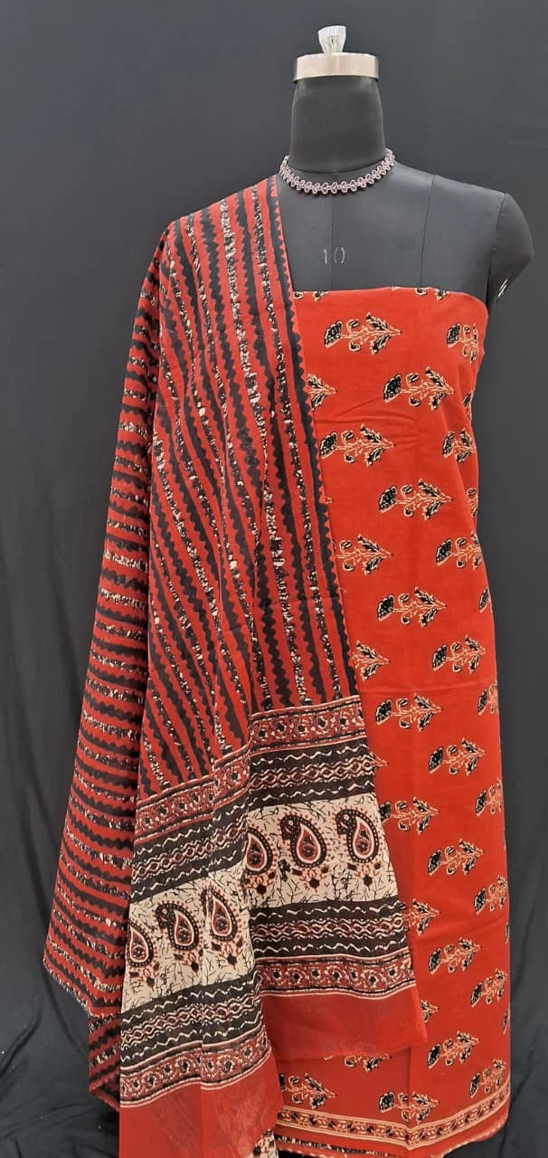 Pure Red cotton dress material online at best price 